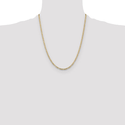 22 Inch 10K Yellow Gold 3mm Concave Figaro Chain Necklace