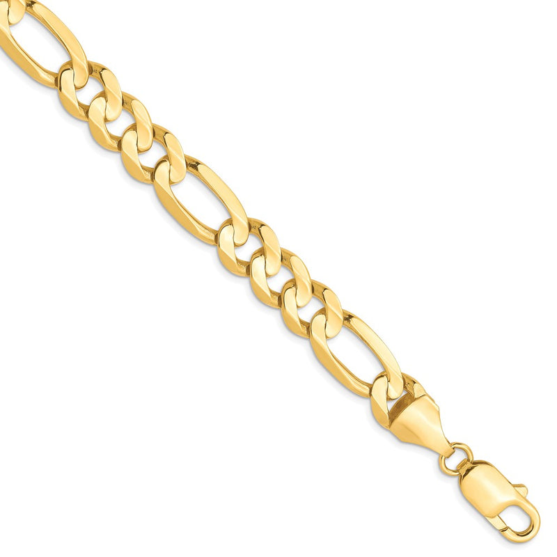9 Inch 10K 8.75mm Concave Figaro Chain Bracelet