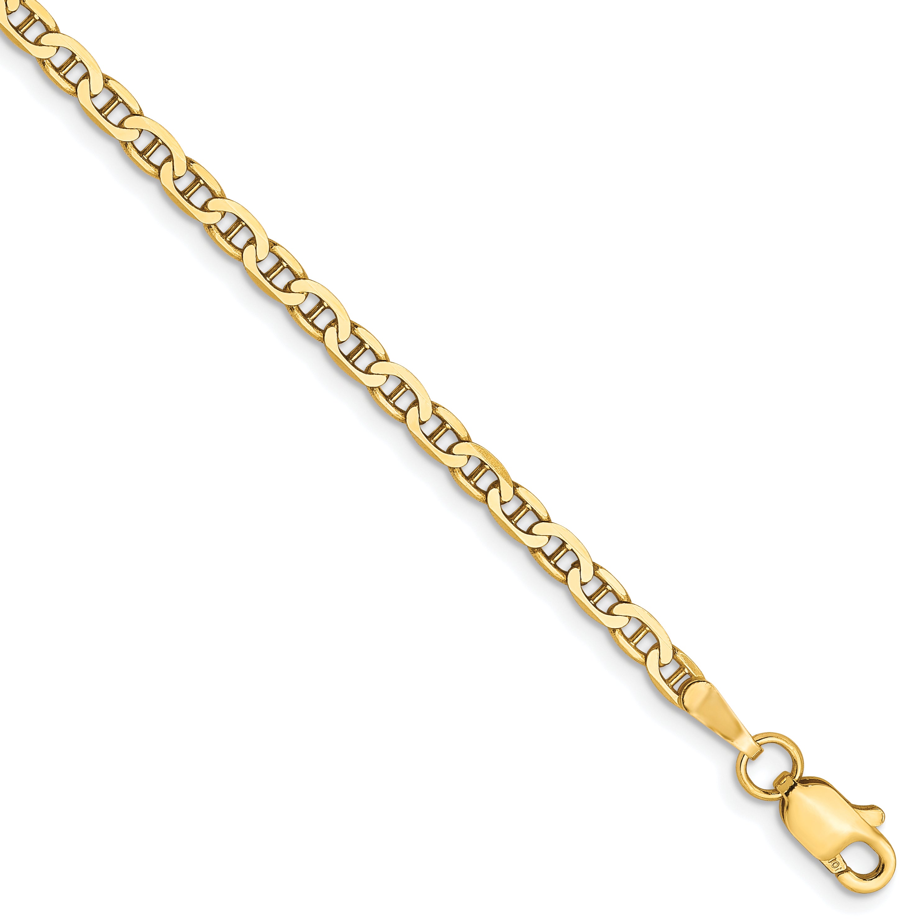 9 Inch 10K 2.4mm Flat Anchor Chain Anklet