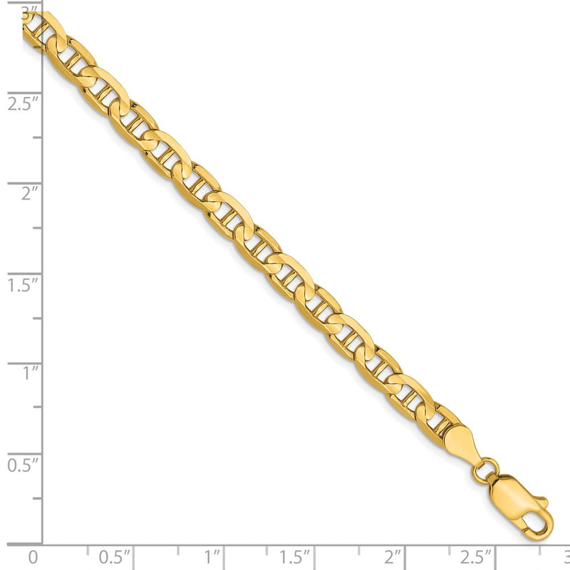 7 Inch 10K 4.5mm Concave Anchor Chain Bracelet
