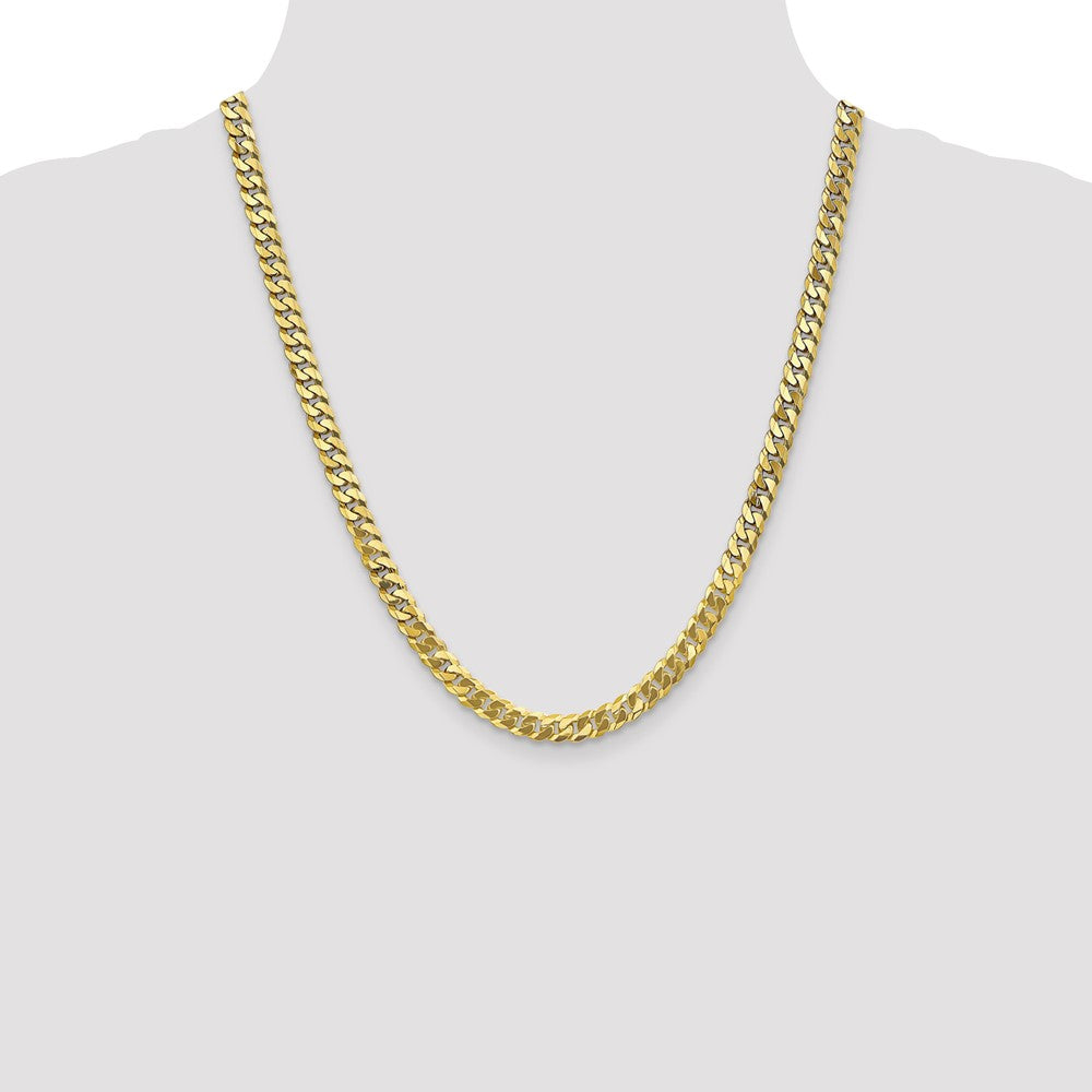 22 Inch 10K 6.1mm Flat Beveled Curb Chain Necklace