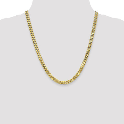 22 Inch 10K 6.1mm Flat Beveled Curb Chain Necklace