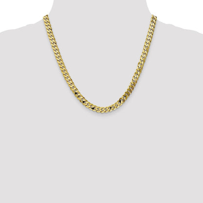 20 Inch 10K 7.25mm Flat Beveled Curb Chain Necklace