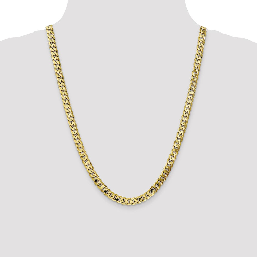 24 Inch 10K 7.25mm Flat Beveled Curb Chain Necklace
