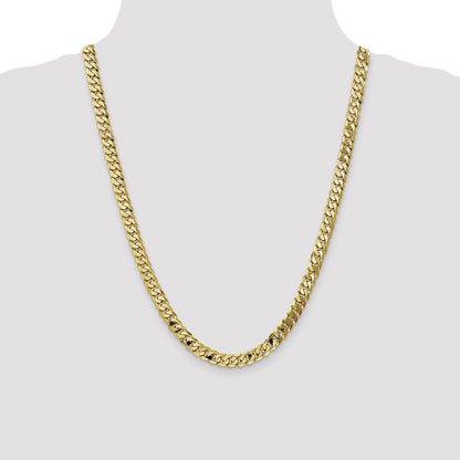 24 Inch 10K 7.25mm Flat Beveled Curb Chain Necklace