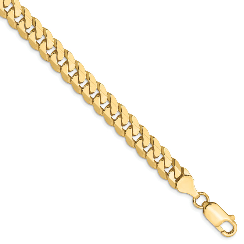 9 Inch 10K 7.25mm Flat Beveled Curb Chain Bracelet