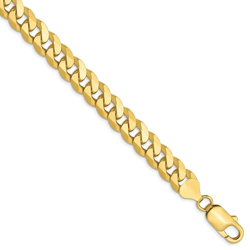 9 Inch 10K 8mm Flat Beveled Curb Chain Bracelet