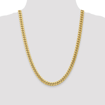 24 Inch 10K 7.3mm Semi-Solid Miami Cuban Chain Necklace