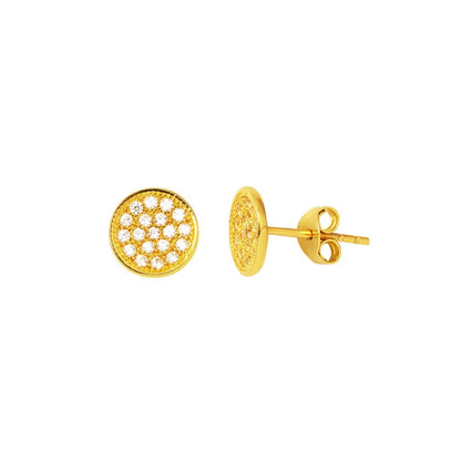 14K Yellow Gold Round Cubic Zirconia Clip-On Earrings