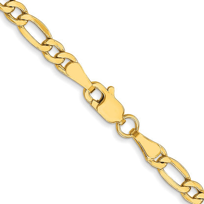 22 Inch 10K Yellow Gold 3.5mm Semi Solid Figaro Chain Necklace