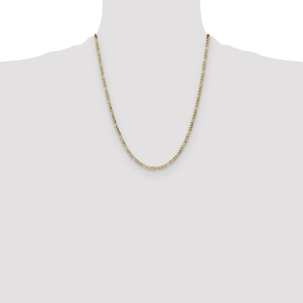 22 Inch 10K Yellow Gold 3.5mm Semi Solid Figaro Chain Necklace