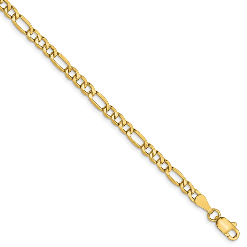 7 Inch 10K 3.5mm Semi-Solid Figaro Chain Bracelet