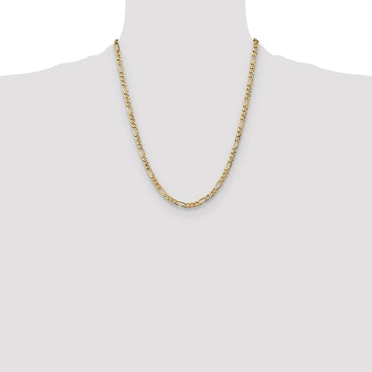 22 Inch 10K Yellow Gold 5.35mm Semi Solid Figaro Chain Necklace