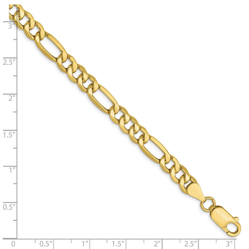 7 Inch 10K 6.6mm Semi-Solid Figaro Chain Bracelet