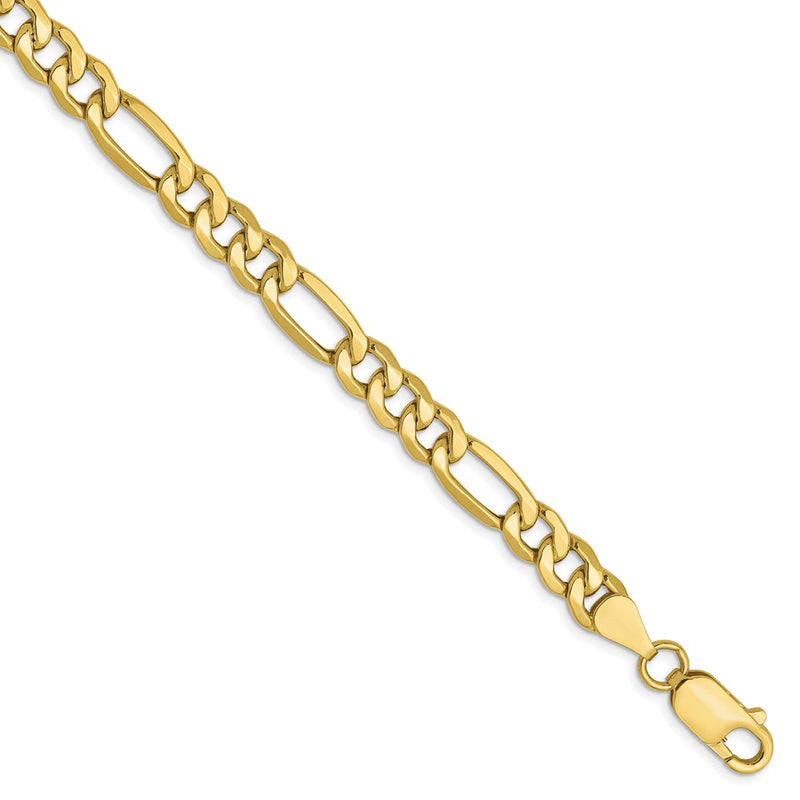 7 Inch 10K 6.6mm Semi-Solid Figaro Chain Bracelet
