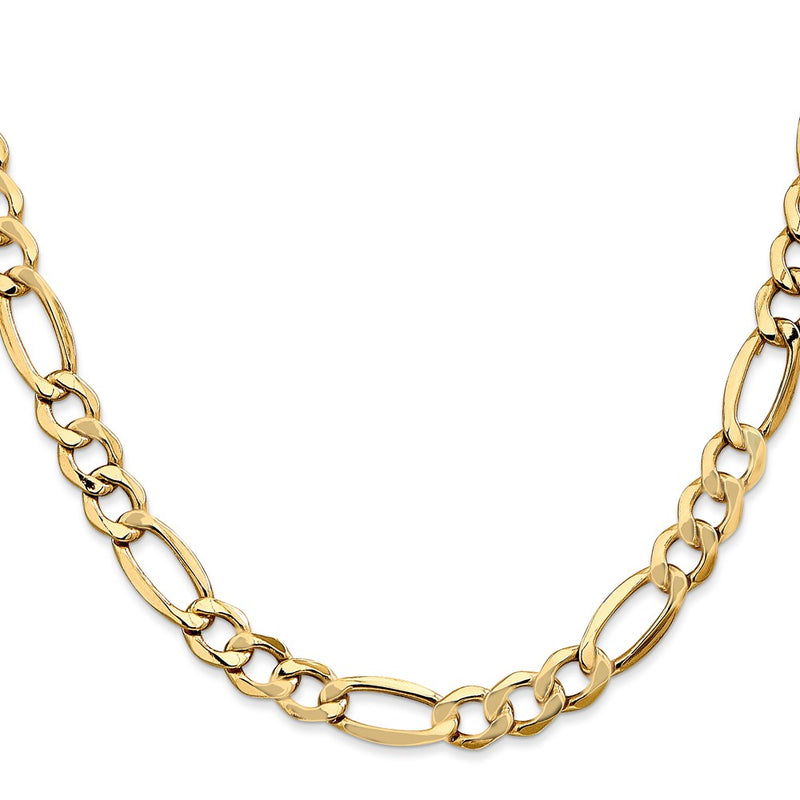 20 Inch 10K 7.3mm Semi-Solid Figaro Chain Necklace