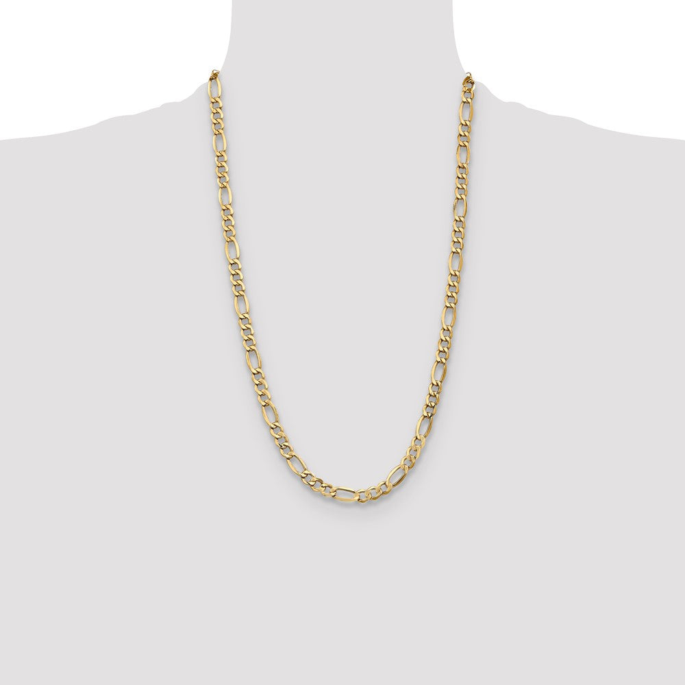26 Inch 10K Yellow Gold 7.3mm Semi Solid Figaro Chain Necklace