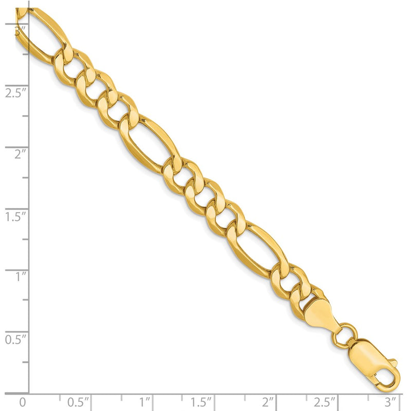 7 Inch 10K 7.3mm Semi-Solid Figaro Chain Bracelet