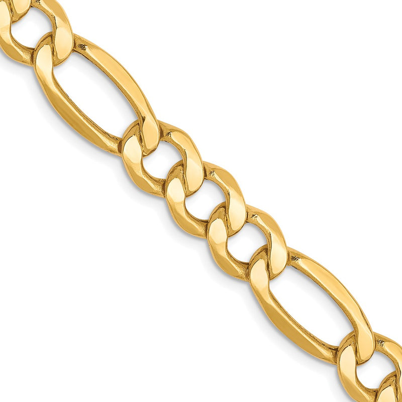 20 Inch 10K 7.3mm Semi-Solid Figaro Chain Necklace