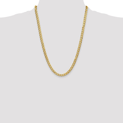 24 Inch 10K 6.5mm Semi-Solid Curb Chain Necklace