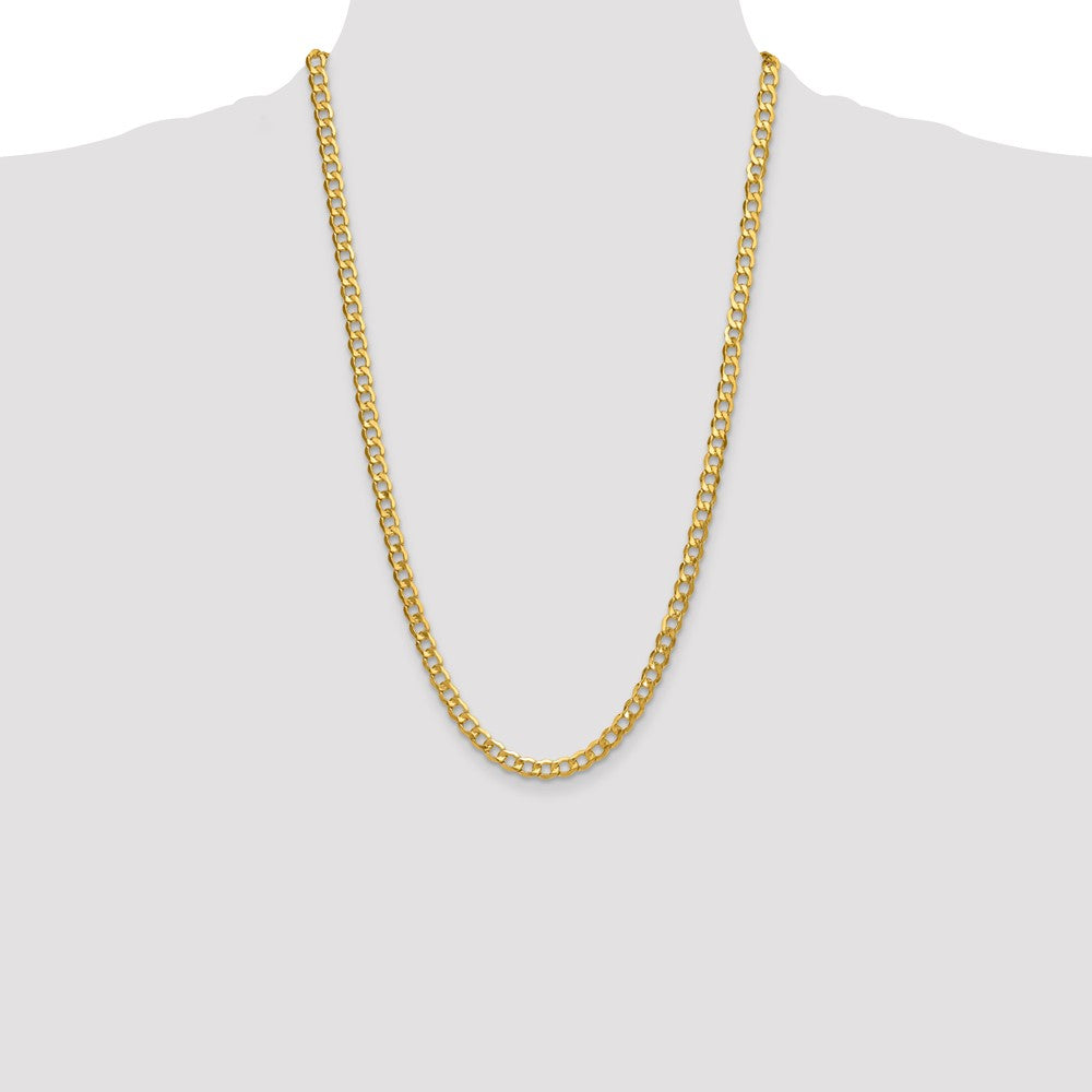 26 Inch 10K Yellow Gold 6.5mm Semi Solid Curb Chain Necklace