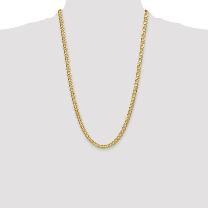 26 Inch 10K Yellow Gold 6.5mm Semi Solid Curb Chain Necklace