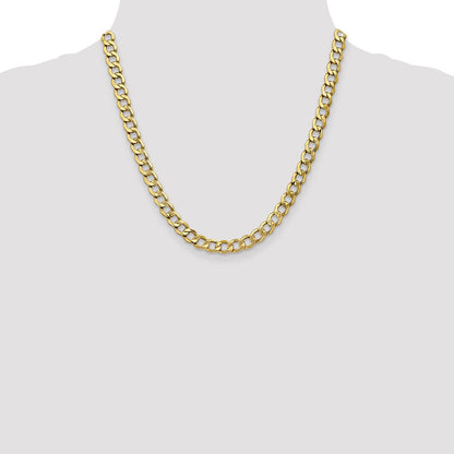 20 Inch 10K 7mm Semi-Solid Curb Chain Necklace