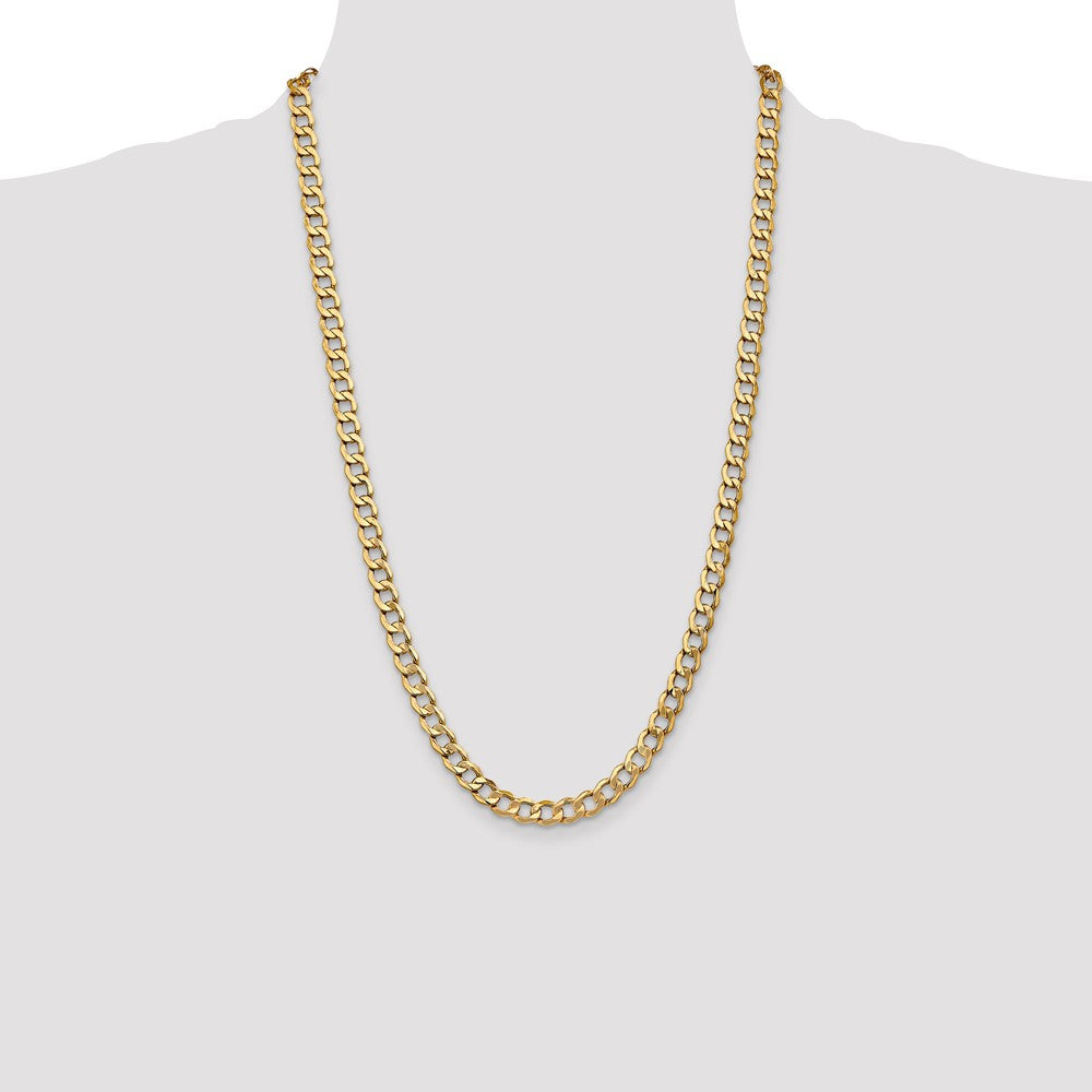 26 Inch 10K Yellow Gold 7mm Semi Solid Curb Chain Necklace