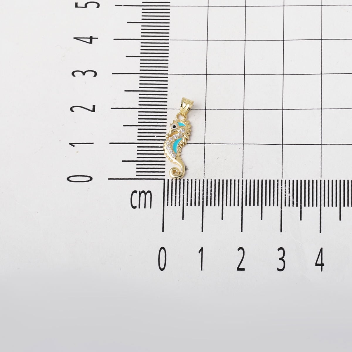 14K Yellow Gold Sea Horse Enamel Cubic Zirconia Necklace