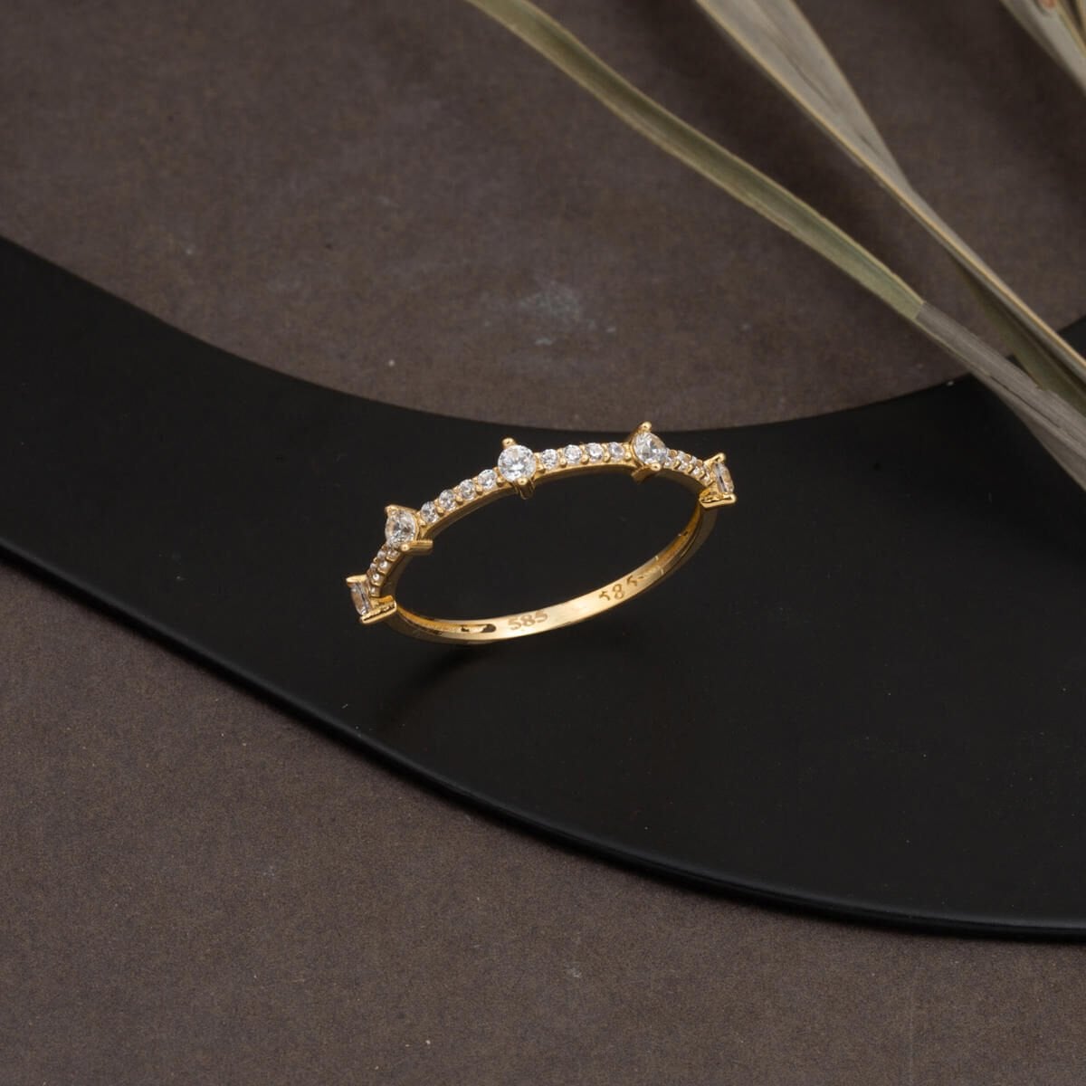 14K Yellow Gold Half Eternity Cubic Zirconia Ring
