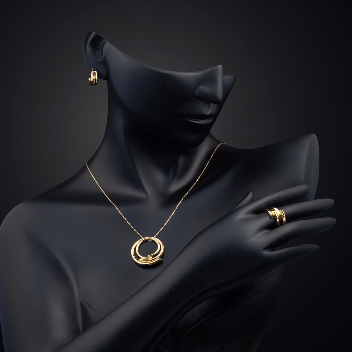 14K Yellow Gold Ribbed Design Jewelry Set