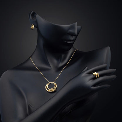 14K Yellow Gold Ribbed Design Jewelry Set