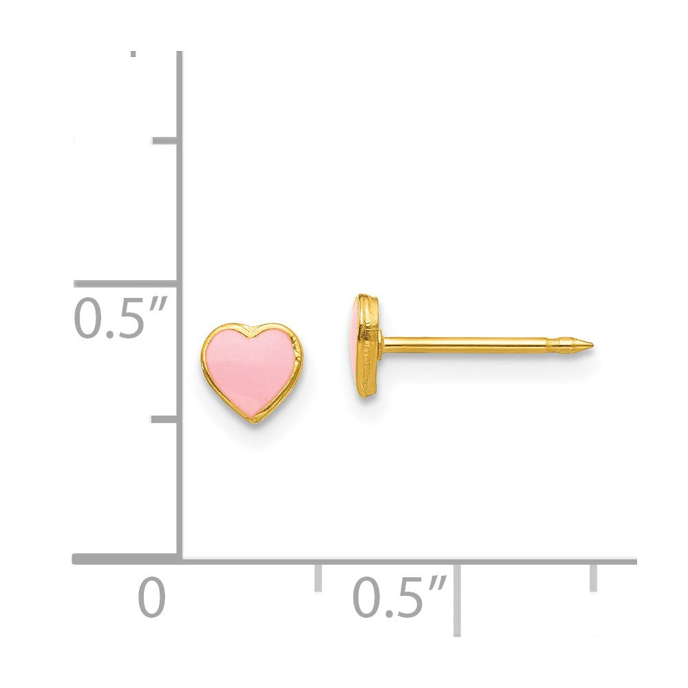 Stainless Steel Inverness 24K Gold-Plated Pink Enamel Heart Earrings
