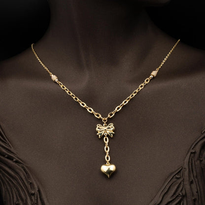 14K Yellow Gold Heart Dangle Cubic Zirconia Necklace and Bracelet Set