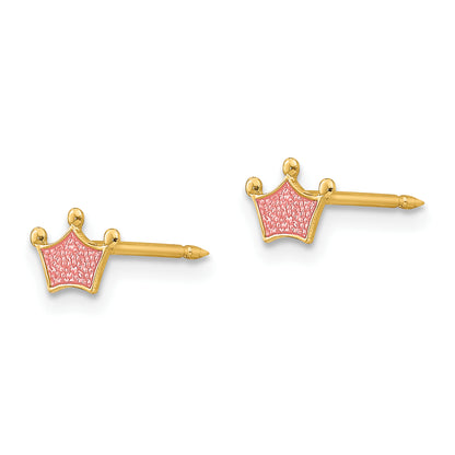 14K Yellow Gold Inverness Epoxy Fill Pink Crown Earrings