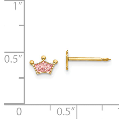 14K Yellow Gold Inverness Epoxy Fill Pink Crown Earrings