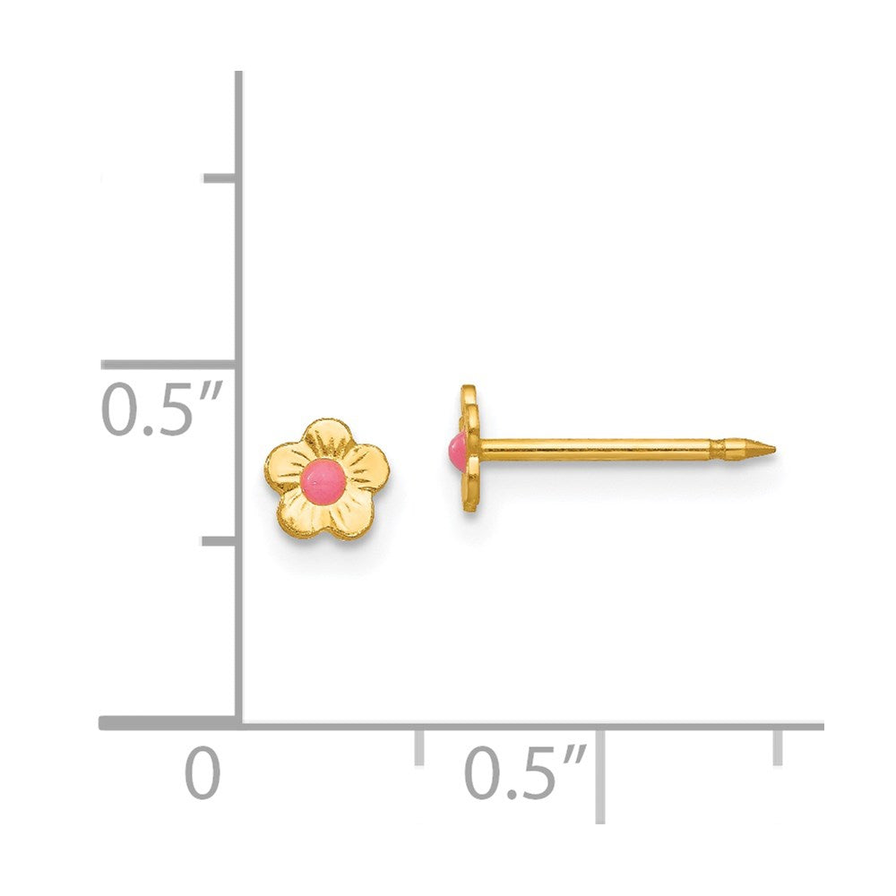 14K Yellow Gold Inverness Epoxy Fill Pink Mini Flower Earrings
