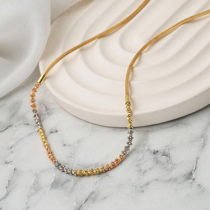 14K Yellow Gold Tri-Color Gold Bead Cubic Zirconia Necklace