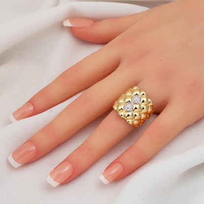 14K Yellow Gold Sparkling Design Cubic Zirconia Ring