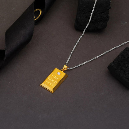 14K Yellow Gold Solitaire Gold Bar Cubic Zirconia Pendant