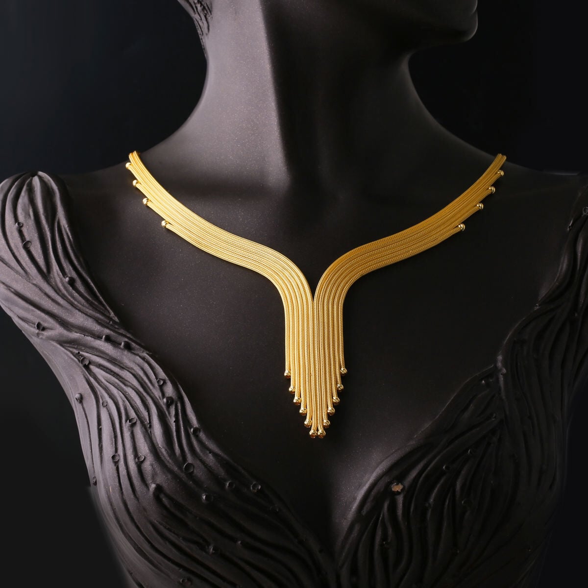 14K Yellow Gold Drop Woven Link Double Jewelry Set