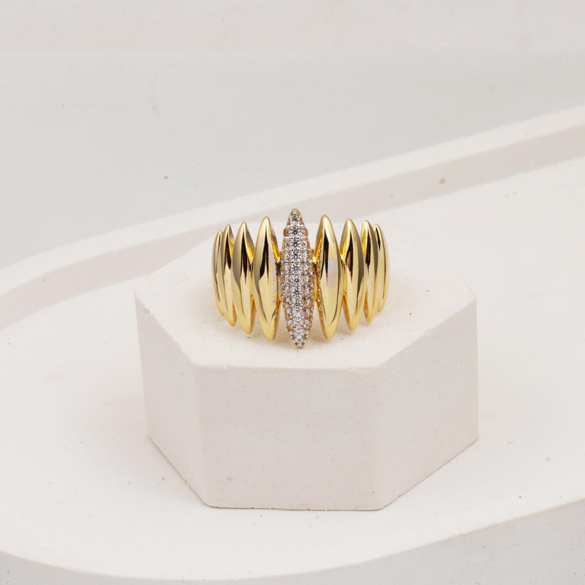 14K Yellow Gold Ellipse Cubic Zirconia Ring