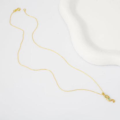 14K Yellow Gold Sea Horse Enamel Cubic Zirconia Necklace