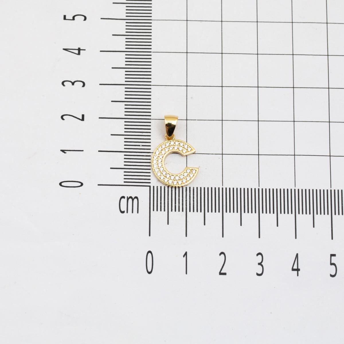 14K Yellow Gold Initial C Cubic Zirconia Pendant