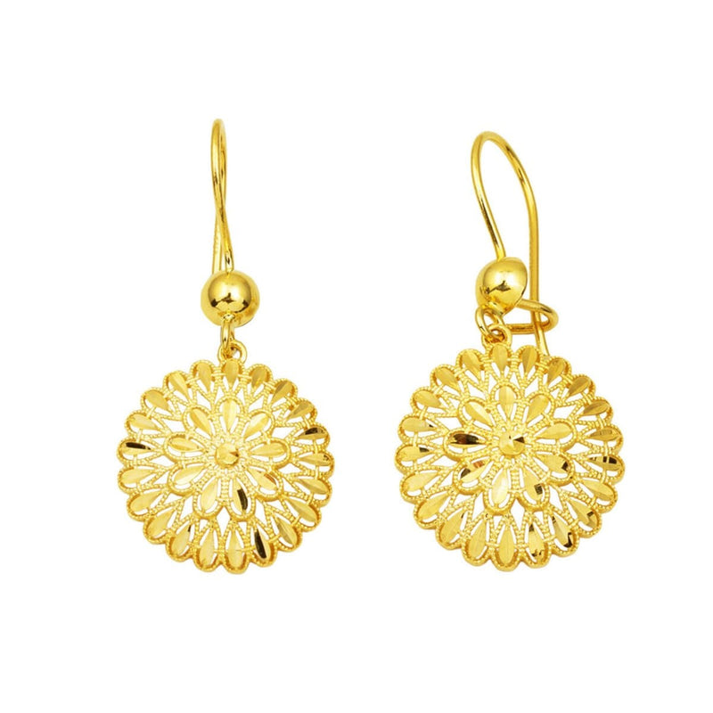 14K Yellow Gold Lotus Flower Dangle Earrings