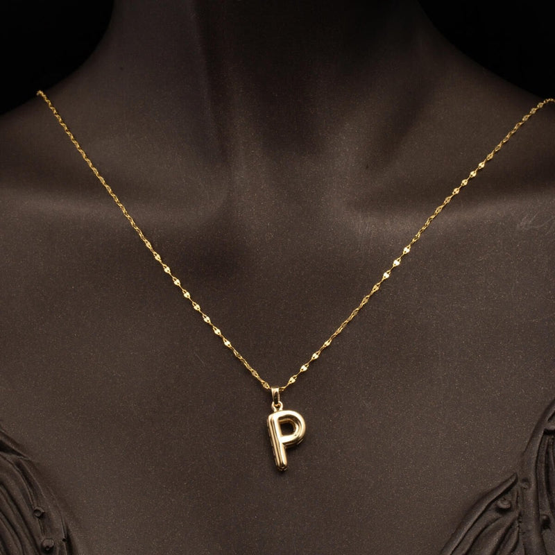 14K Yellow Gold Balloon Initial P Necklace