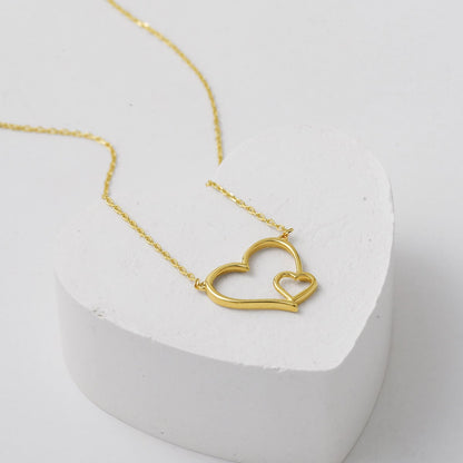 14K Yellow Gold Double Heart Necklace