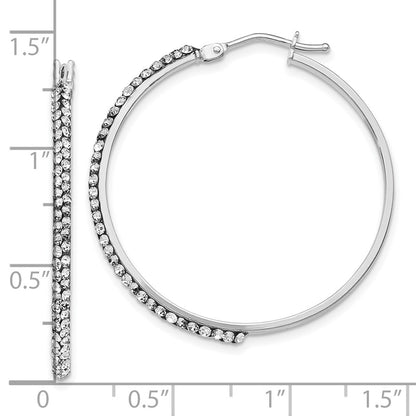 14K Yellow & Rhodium W/Wht Rh-Plating Crystals From Swarovski Hoop Earrings