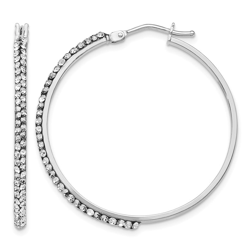 14K Yellow & Rhodium W/Wht Rh-Plating Crystals From Swarovski Hoop Earrings
