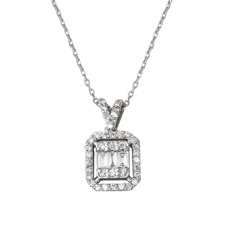 14K White Gold 0.30 Ct Baguette Cut Diamond Necklace